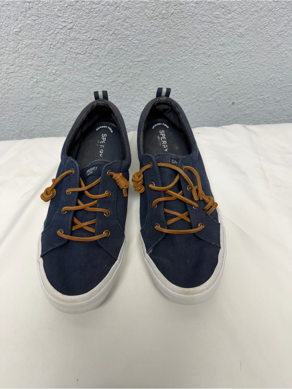 Sperry Navy Canvas Boat Shoes with Tan Laces
